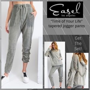 EASEL "Time of Your Life" Terry Knit Jogger Pant W/Fishnet Pockets Tapered Legs